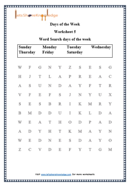 Grade 1 Grammar: Days of the Week printable worksheets - Lets Share