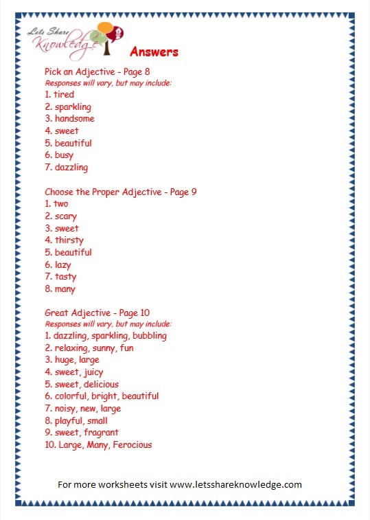 Grade 3 Grammar Topic 4 Adjectives Worksheets Lets Share Knowledge