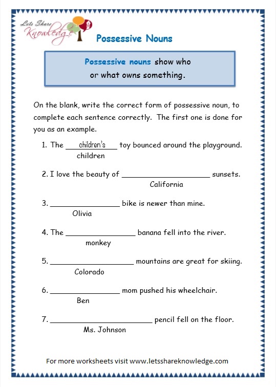 Grade 3 Grammar Topic 8 Possessive Nouns Worksheets