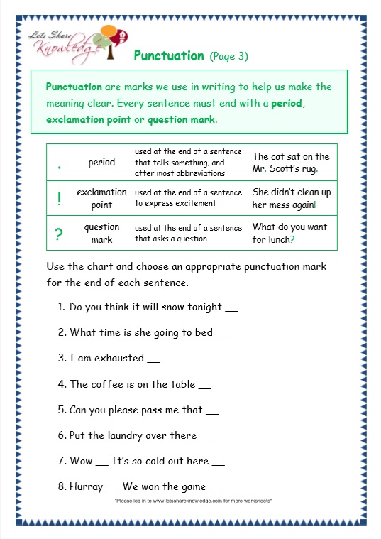 Grade 3 Grammar Topic 30 Punctuation Worksheets Lets Share Knowledge