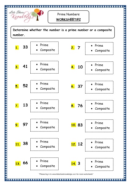 Grade 4 Maths Resources 1 11 Prime Numbers Printable Worksheets Lets Share Knowledge