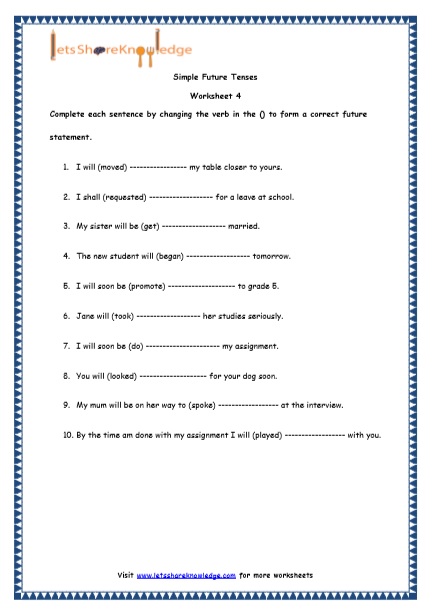 Grade 4 English Resources Printable Worksheets Topic: Simple Future
