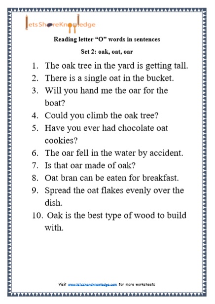 Kindergarten Reading Practice For Letter O Words In Sentences Kindergarten reading practice for letter o words in sentences