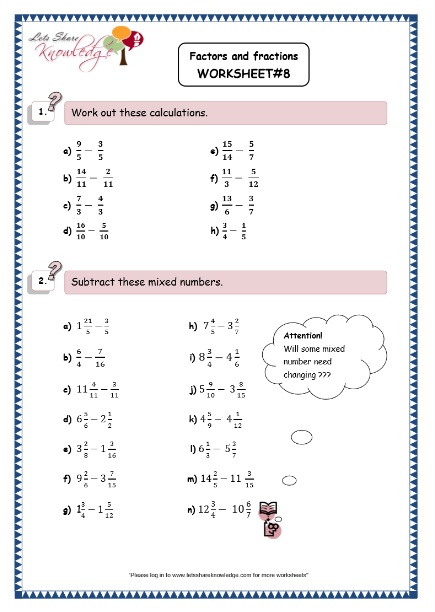 Grade 5 Maths Resources (Factors and Fractions Printable Worksheets
