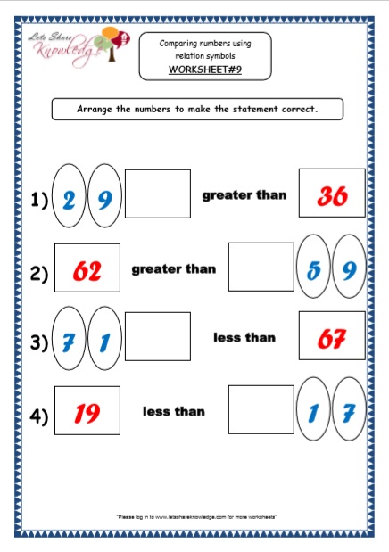kindergarten comparing numbers printable worksheets lets share knowledge
