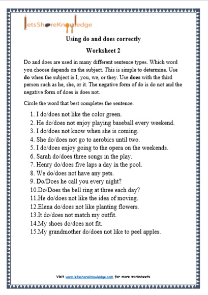 Grade 1 Grammar Do And Does Printable Worksheets Lets Share Knowledge