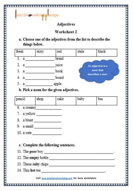 Adjectives And Nouns Worksheets For Grade 2 K5 Learning Grade 2 