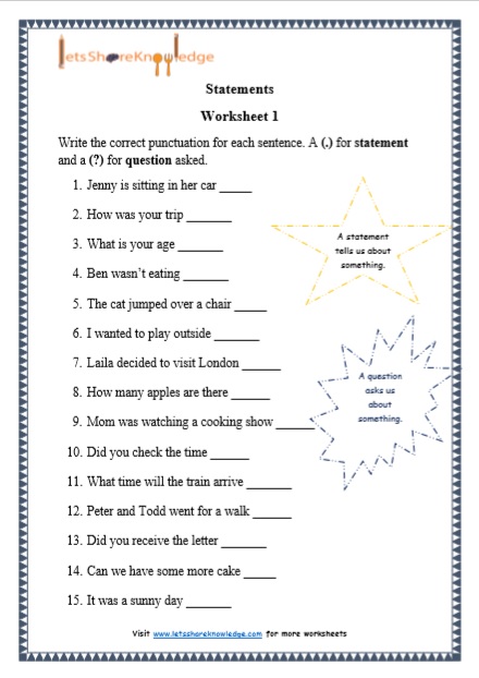 Grade 1 Grammar Statements Printable Worksheets Lets Share Knowledge