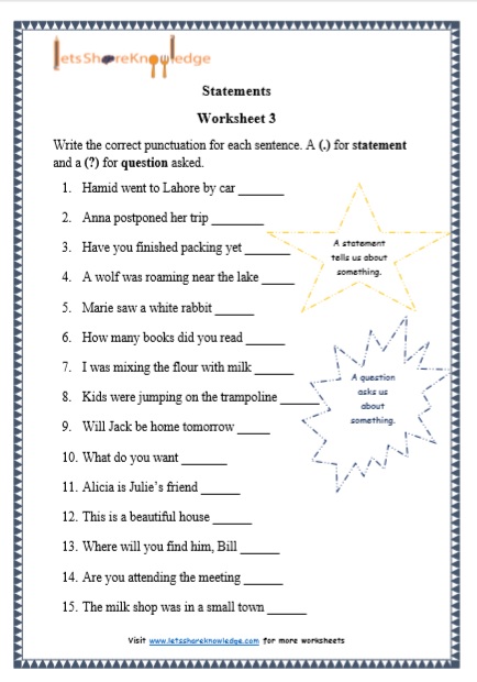 Grade 1 Grammar Statements Printable Worksheets Lets Share Knowledge