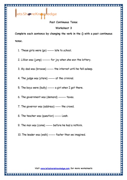 Grade 4 English Resources Printable Worksheets Topic Past Continuous Tenses Lets Share Knowledge